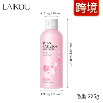 LAIKOU Sakura Body Wash Shower Gels Lotion 200ml Smooth Gentle Cleansing Moisturizing Brighten Shrink Pores Skin Care Repaire