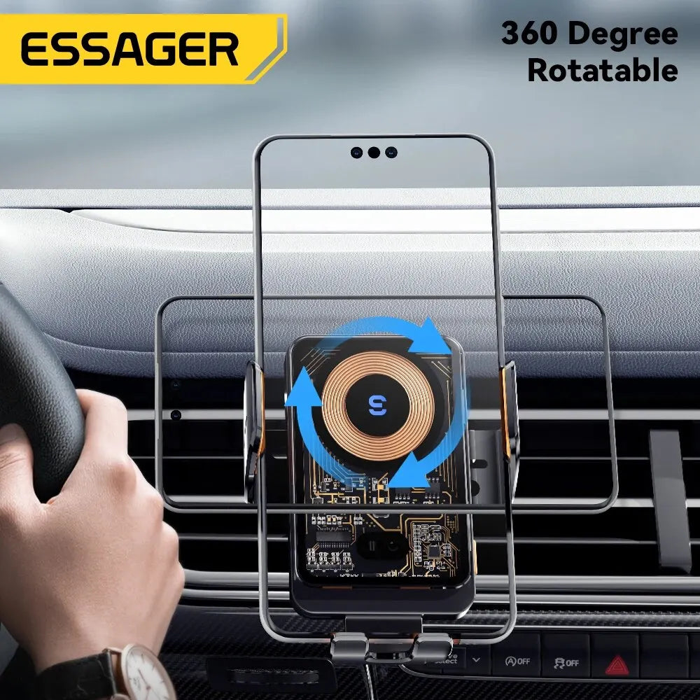 Essager 15W Qi Wireless Charger Car Phone Holder Air Vent Mount Stand For iPhone Samsung Cell Phone Support Fast Charging