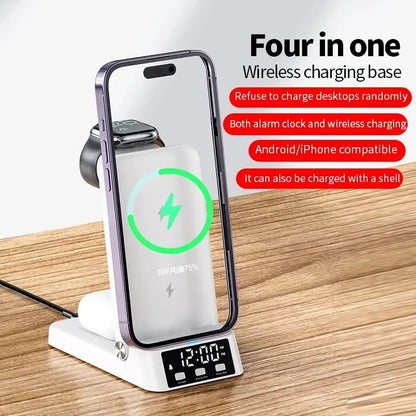 15W 4 In 1 Wireless Charger Stand For iPhone 14 13 12 11 X Samsung Galaxy S22 S21 Apple Watch Airpods Fast Charging Dock Station